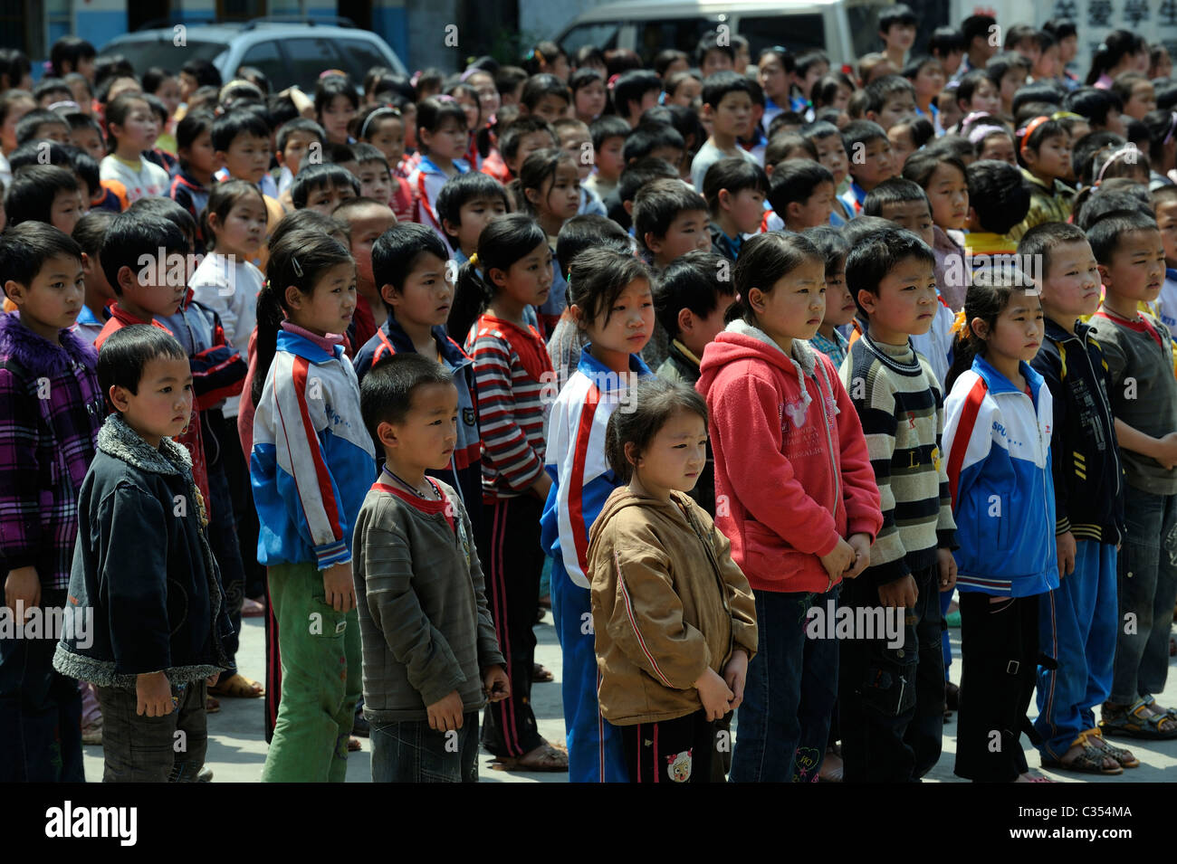 Chinese primary school students in remote countryside in Duan county,  Guangxi, China. 19-Apr-2011 Stock Photo