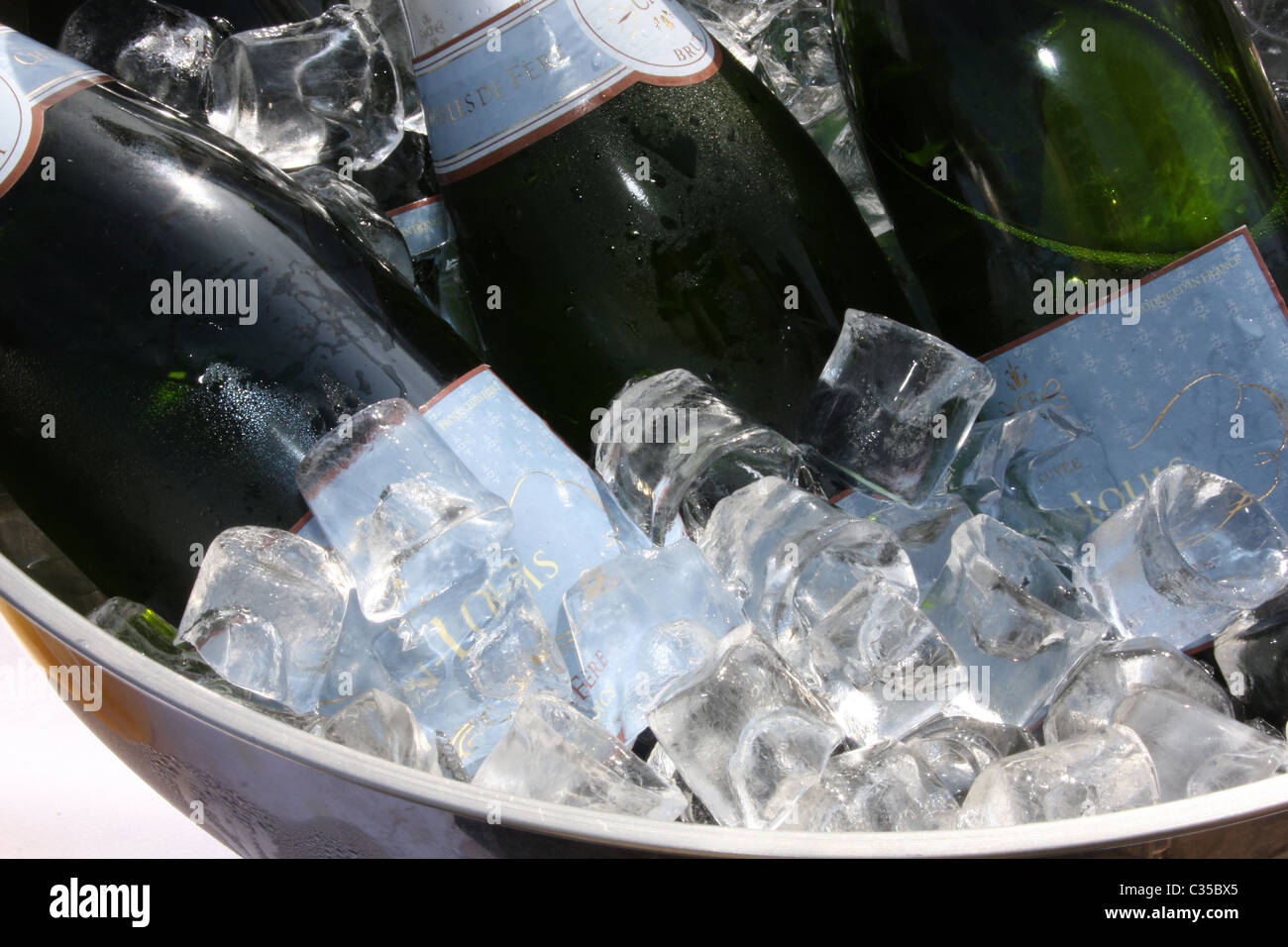 6 bottles of champagne in an ice bucket Stock Photo Alamy