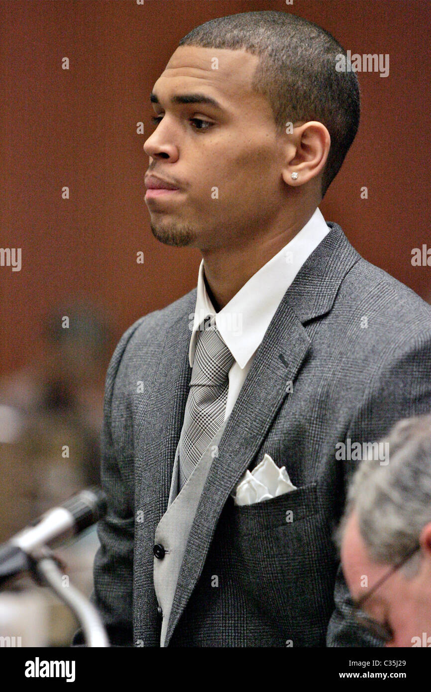 Chris Brown And His Attorney Mark Geragos Before A Los Angeles Superior 