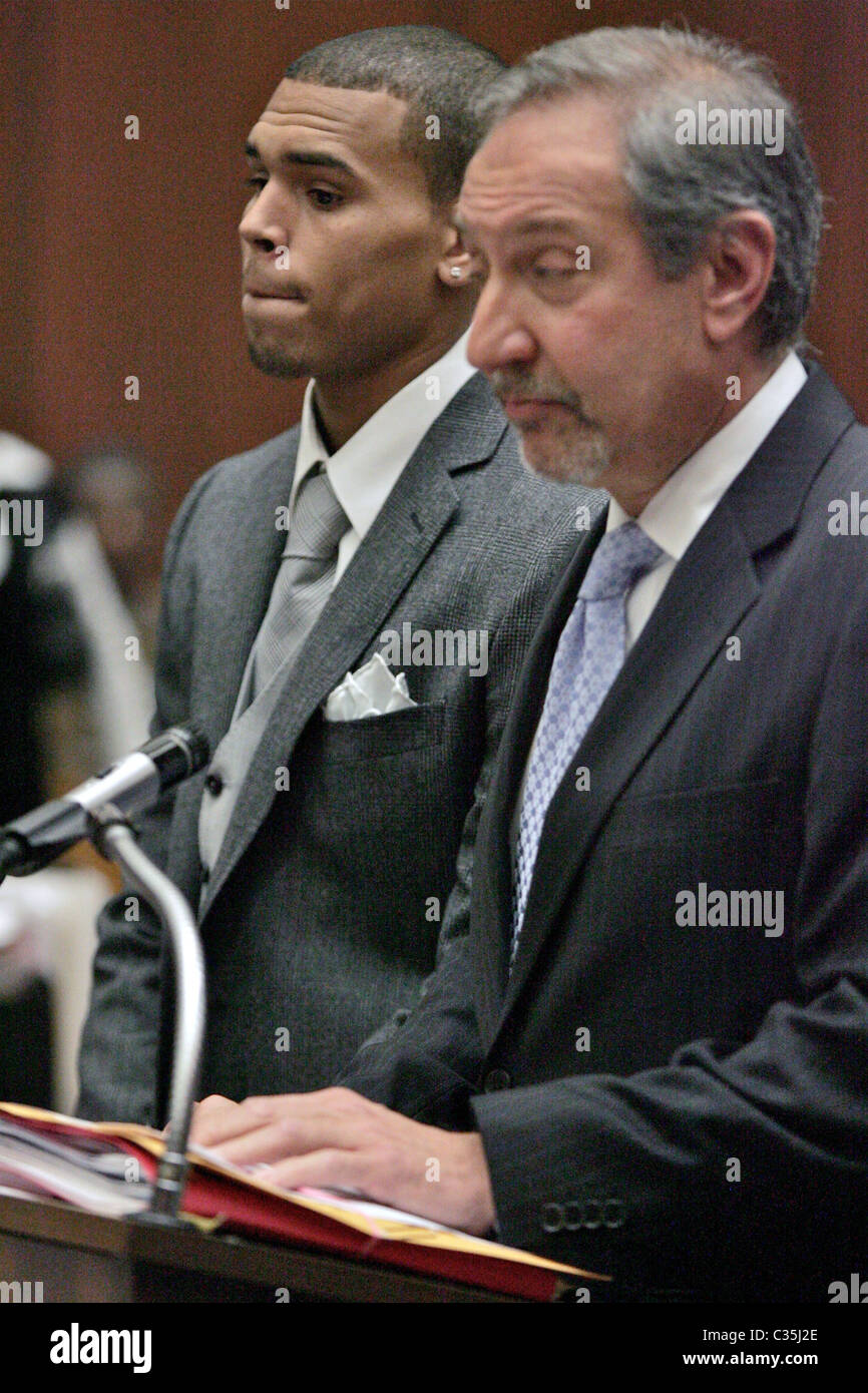 Chris Brown And His Attorney Mark Geragos Before A Los Angeles Superior