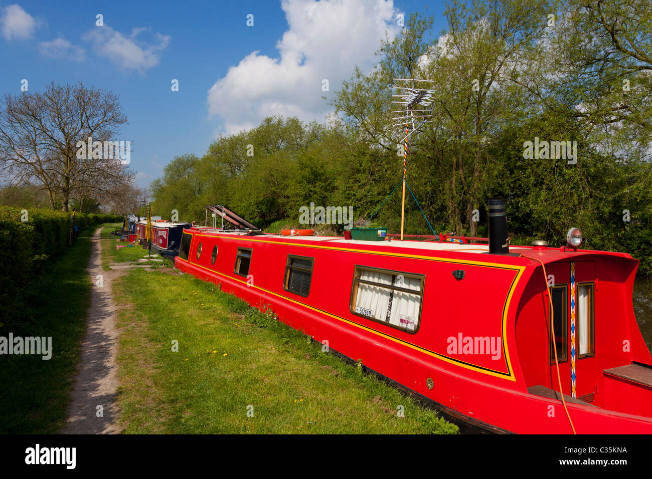 Narrowboats moored on the Trent and Mersey canal near Shardlow Derbyshire England GB UK EU Europe Stock Photo