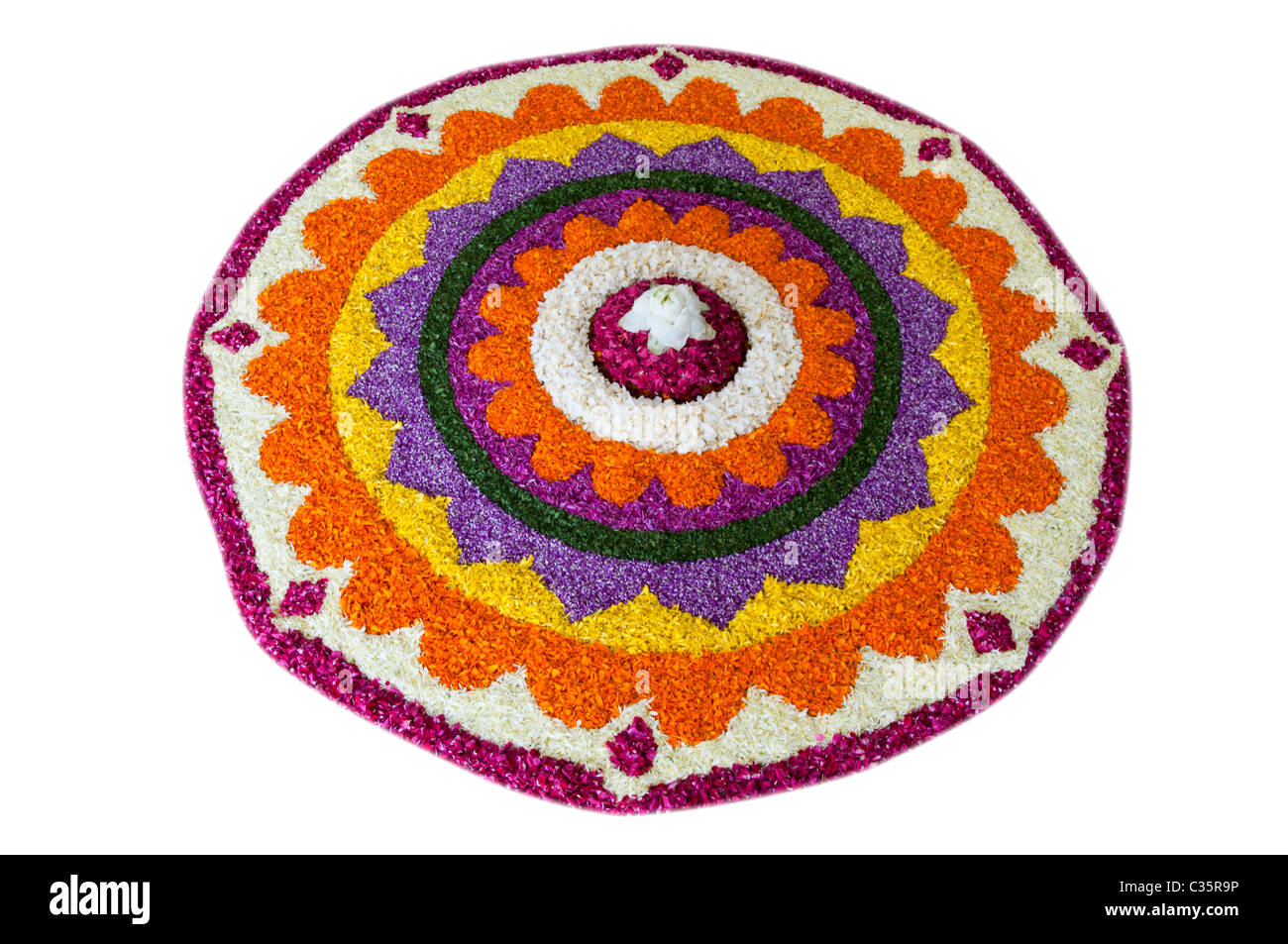 Floral decoration for Onam  festival in white background Stock Photo