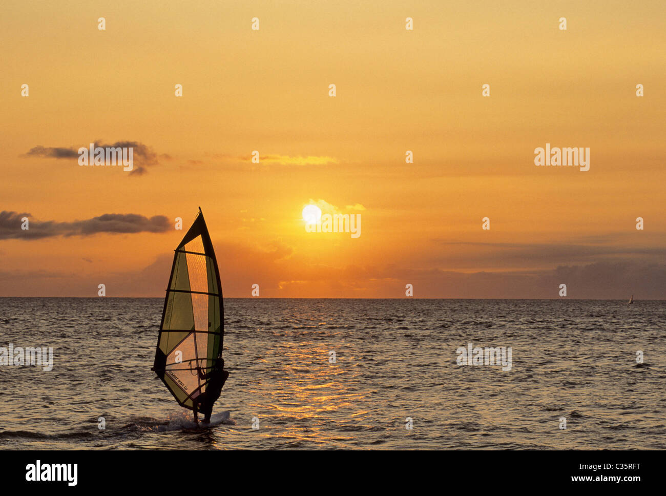 Sunset, Windsurfing, Ocean, Maui, Hawaii, Hookipa Beach Stock Photo Alamy