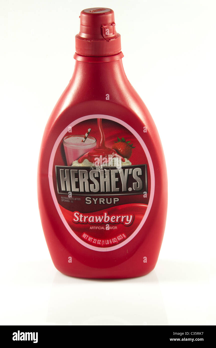 Hershey's strawberry syrup in white background Stock Photo