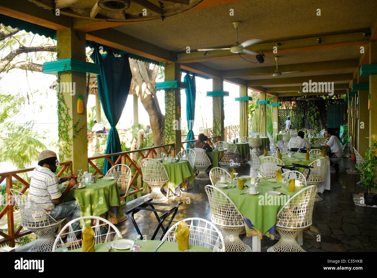 Breakfast on the terrace of The Native Restaurant & Bar, Montego Bay, St James, Jamaica Stock Photo