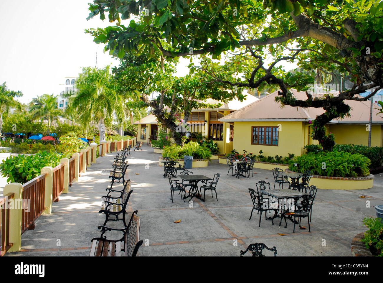 The terrace outside the clubhouse at Doctors Cave Beach, Montego Bay