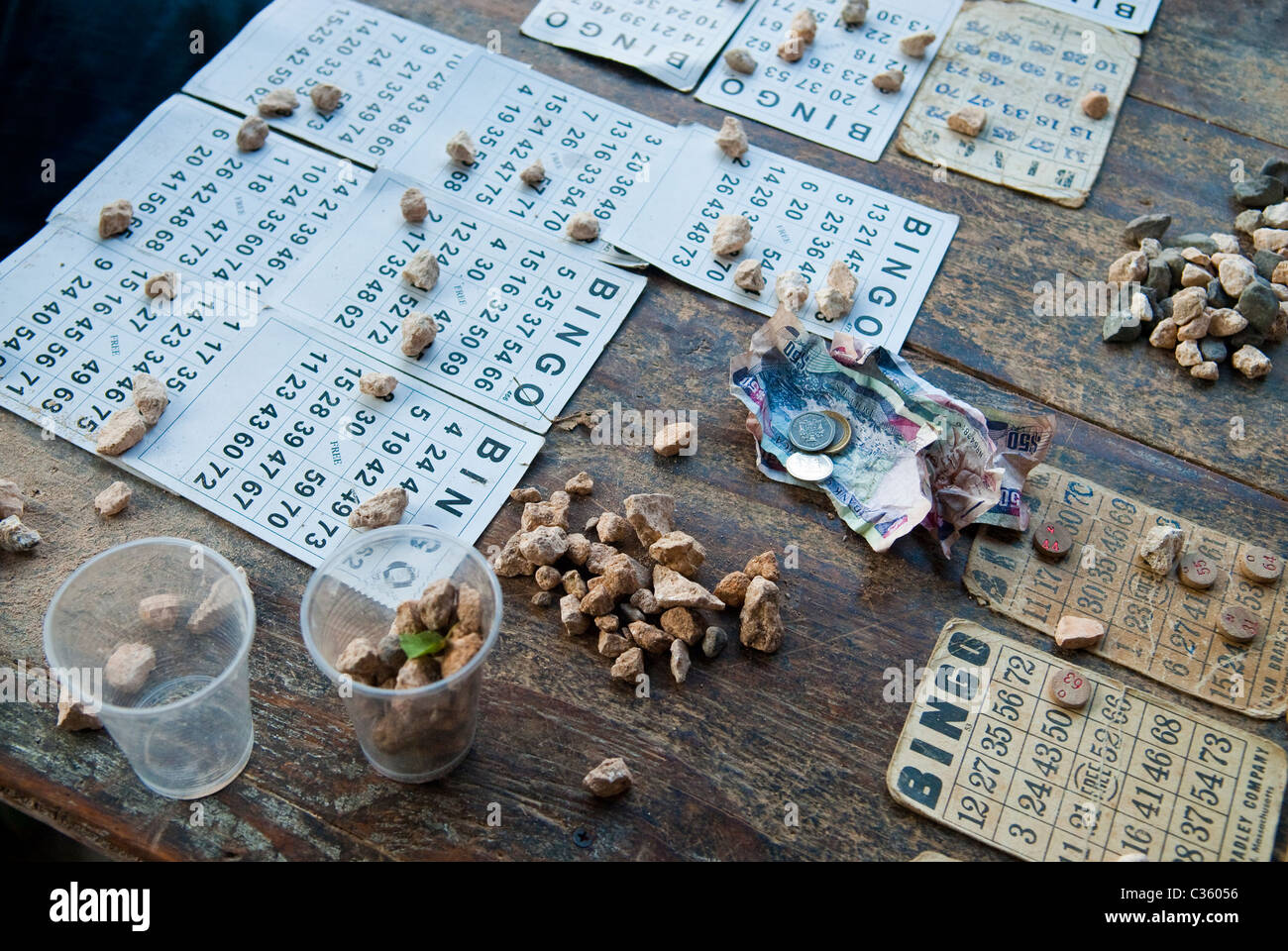 Bingo game detail at Fisherman's Beach, Ocho Rios, St Ann Jamaica Stock