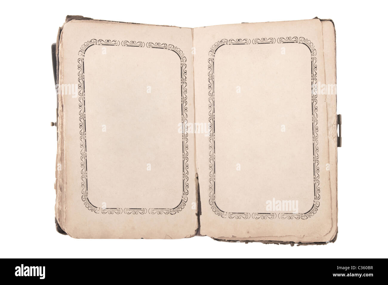 front view of old open book with blank pages Stock Photo