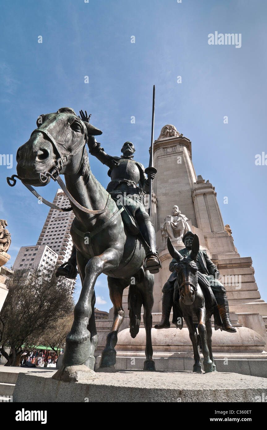 Monument to Cervantes and statues of Don Quixote and Sancho panza in the Plaza de Espana Stock Photo