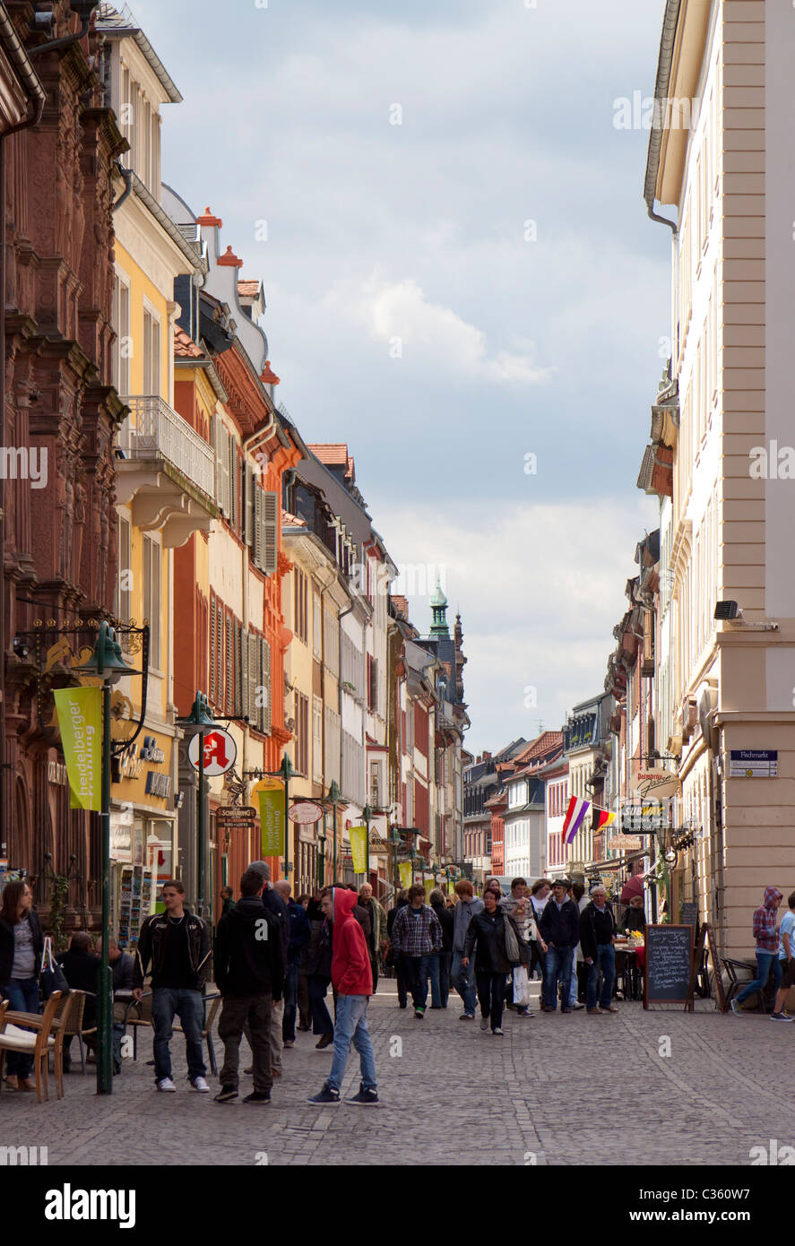 The busy shopping street of Hauptstrasse in Heidelberg, Germany Stock