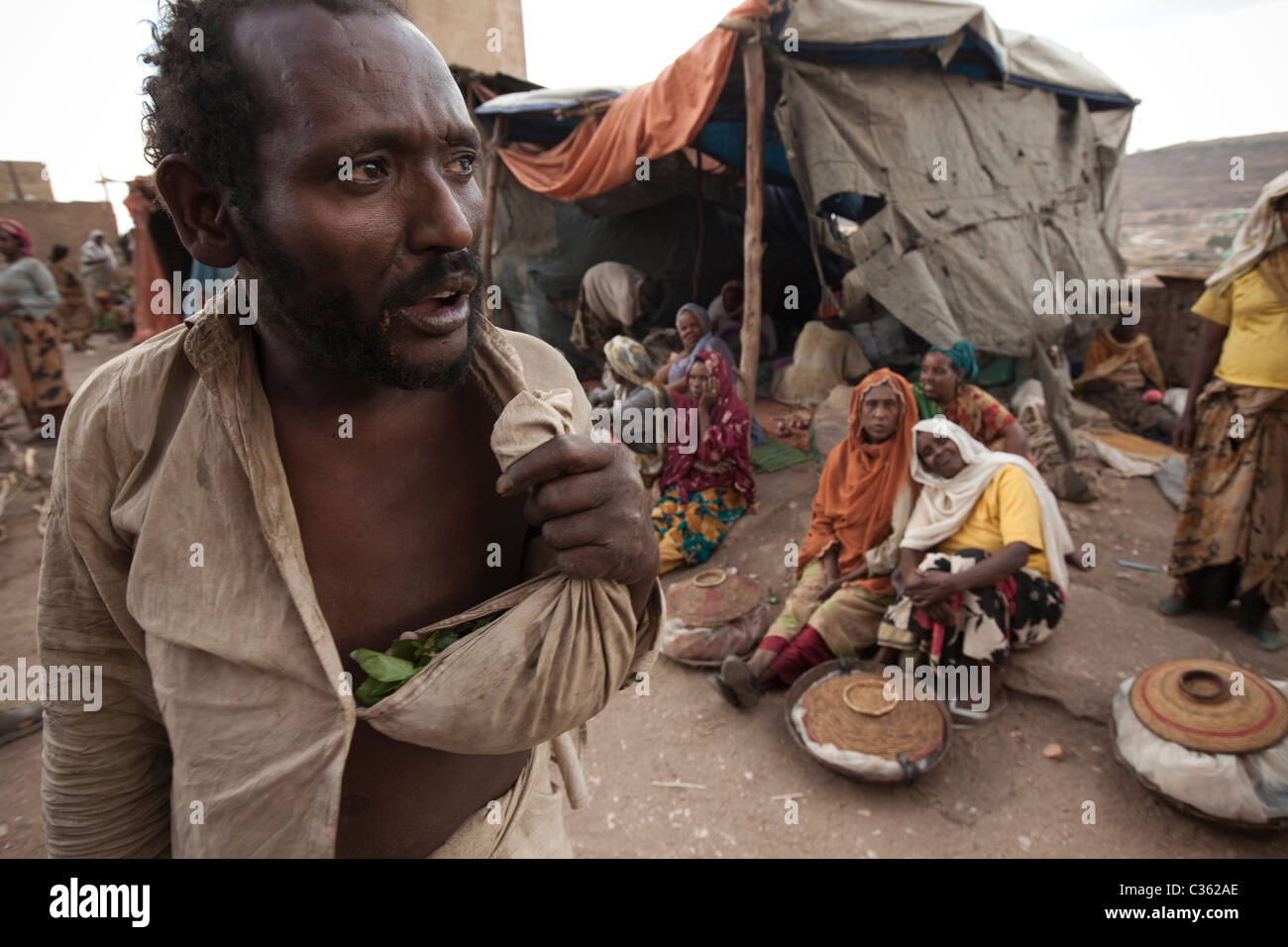 Street scene with khat addict - Old Town, Harar Ethiopia, Africa Stock Photo