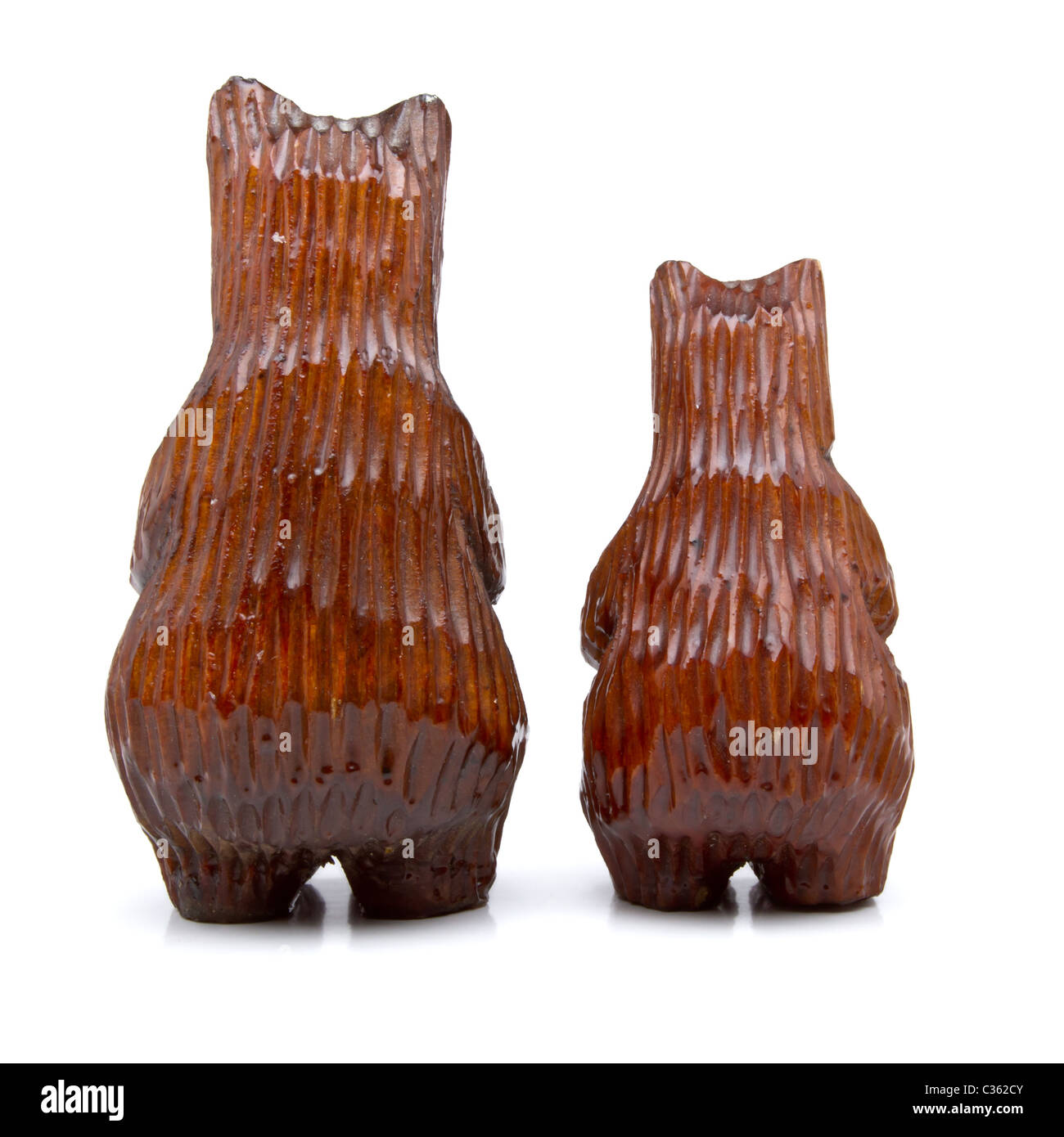 Pair of German black forest carved wooden bears. Stock Photo