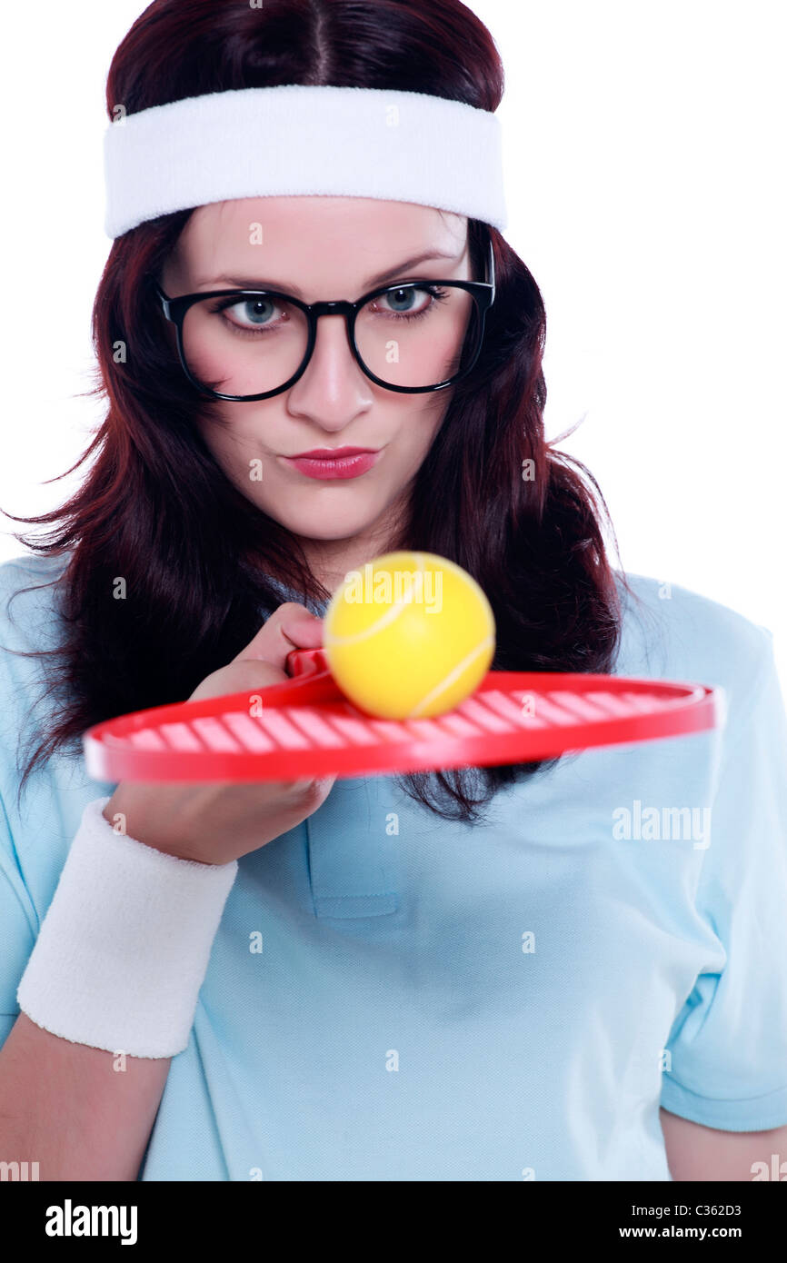 geek focused on a tennis ball Stock Photo Alamy