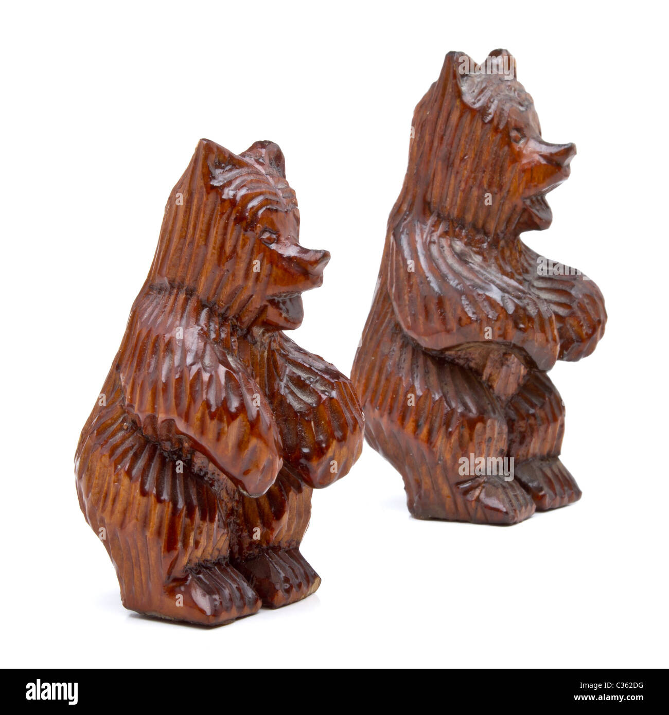 Pair of German black forest carved wooden bears. Stock Photo
