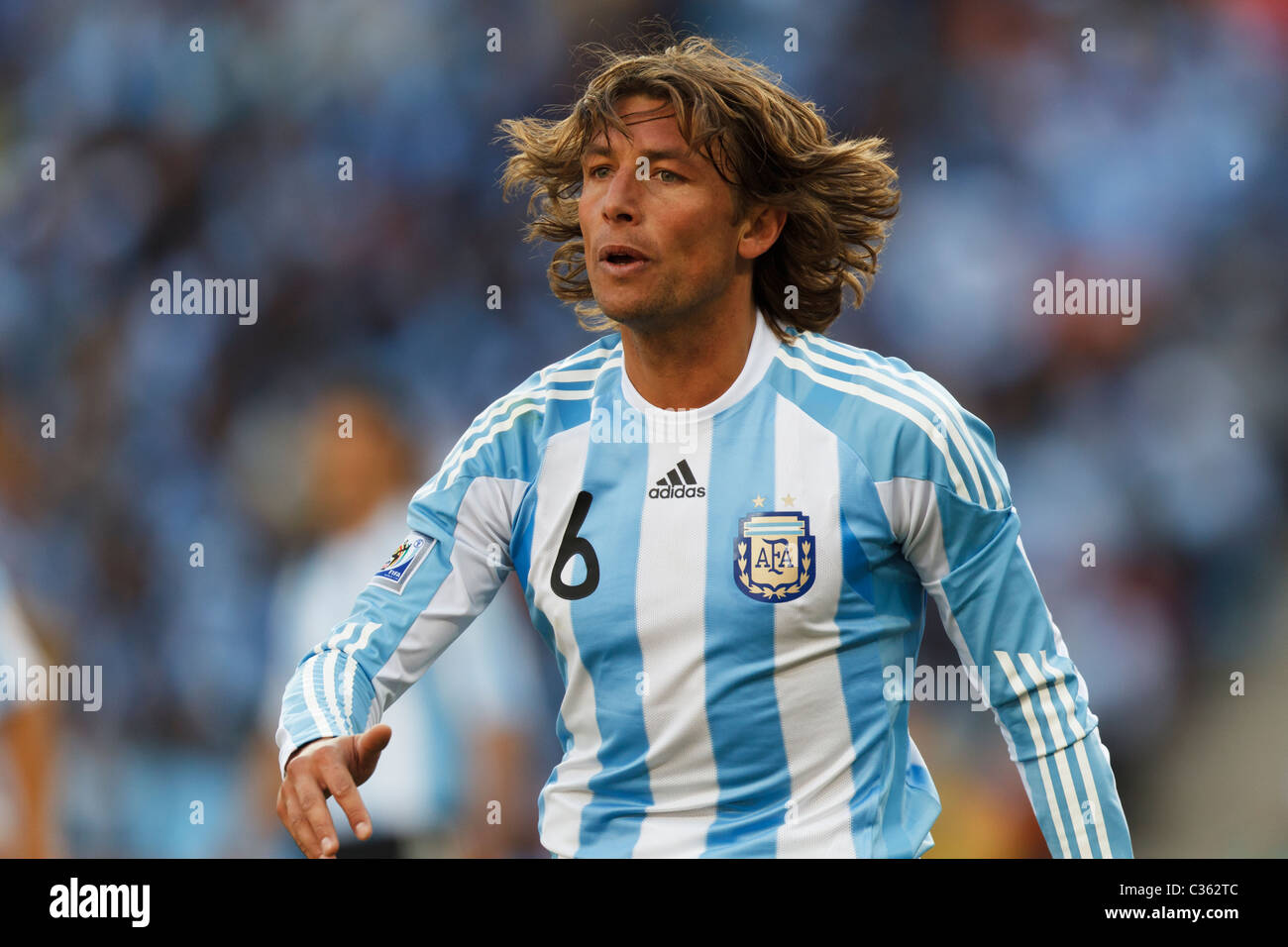 Gabriel Heinze of Argentina in action during a FIFA World Cup football match against South Korea June 17, 2010. Stock Photo