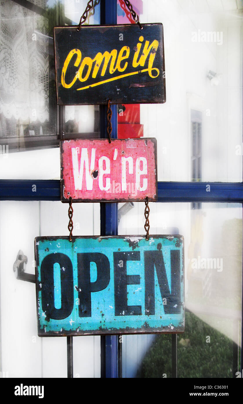 come in were open sign Stock Photo