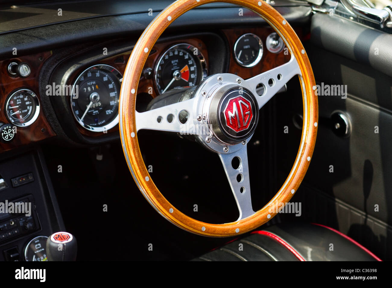 British sports car MGB convertible cockpit interior Stock Photo
