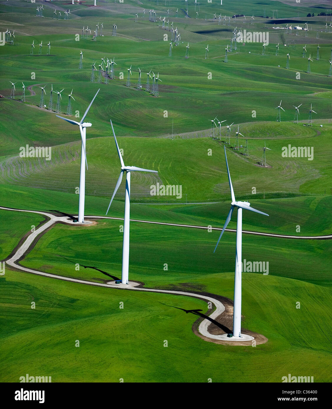 aerial photograph above,Shilo Wind Power Plant Solano County California Stock Photo