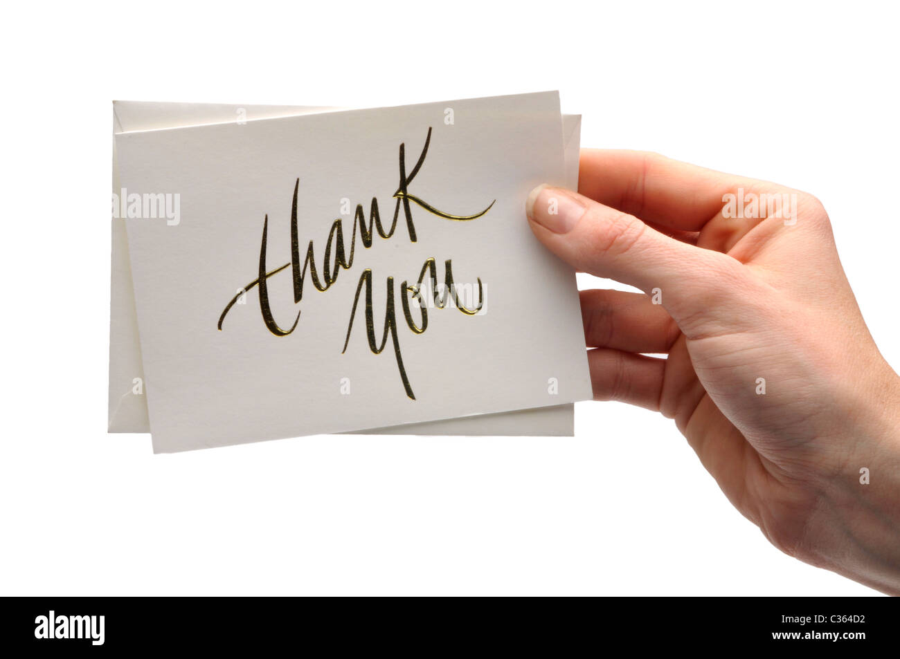 hand holding note card Stock Photo
