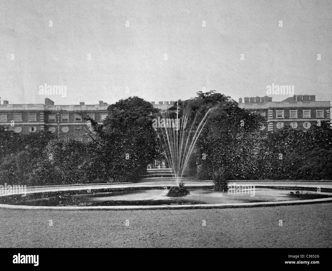 One of the first autotypes of Hampton Court Palace, England, historical photograph, 1884 Stock Photo