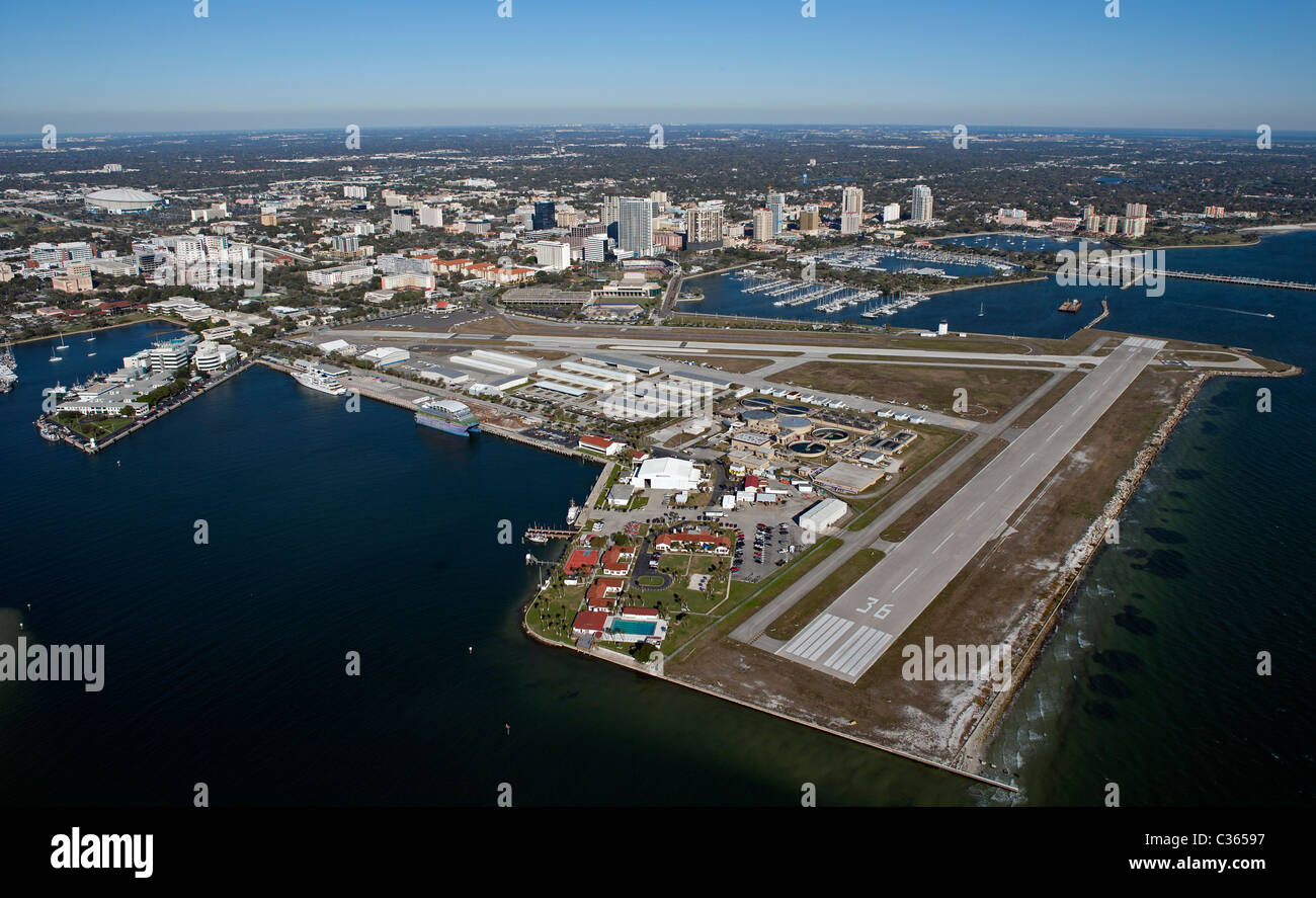 aerial view above Albert Whitted Airport St. Petersburg Florida Stock