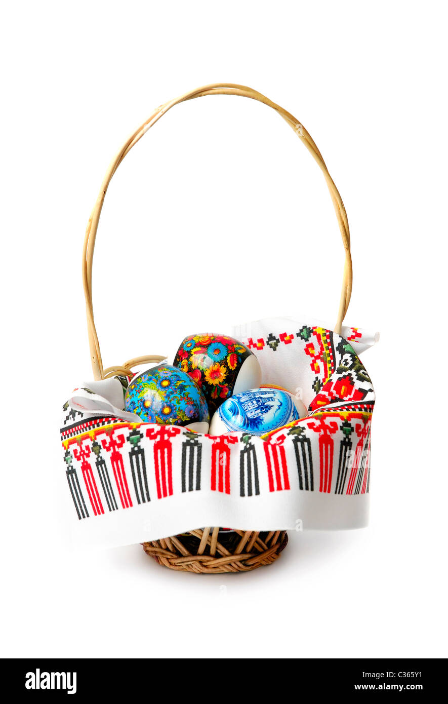 Basket with easter eggs isolated on white background Stock Photo - Alamy