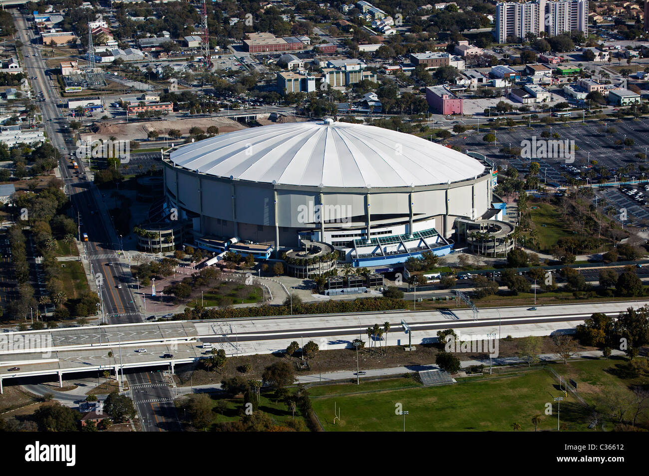 aerial view above Tropicana Field St. Petersburg Florida Stock Photo