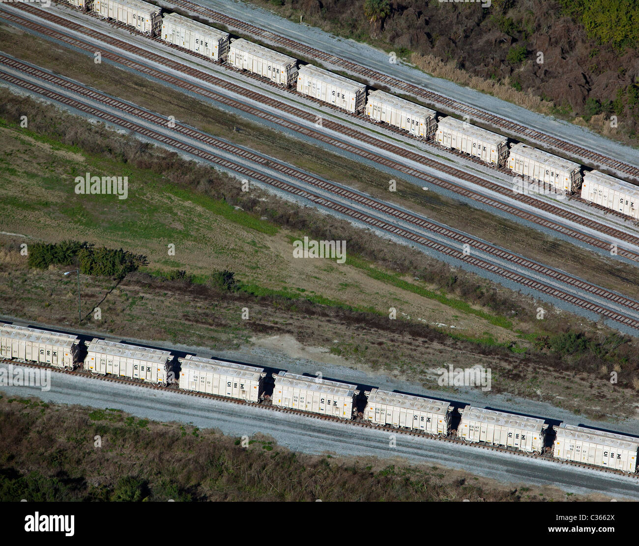 aerial CSX railroad cars Tampa Florida Stock Photo