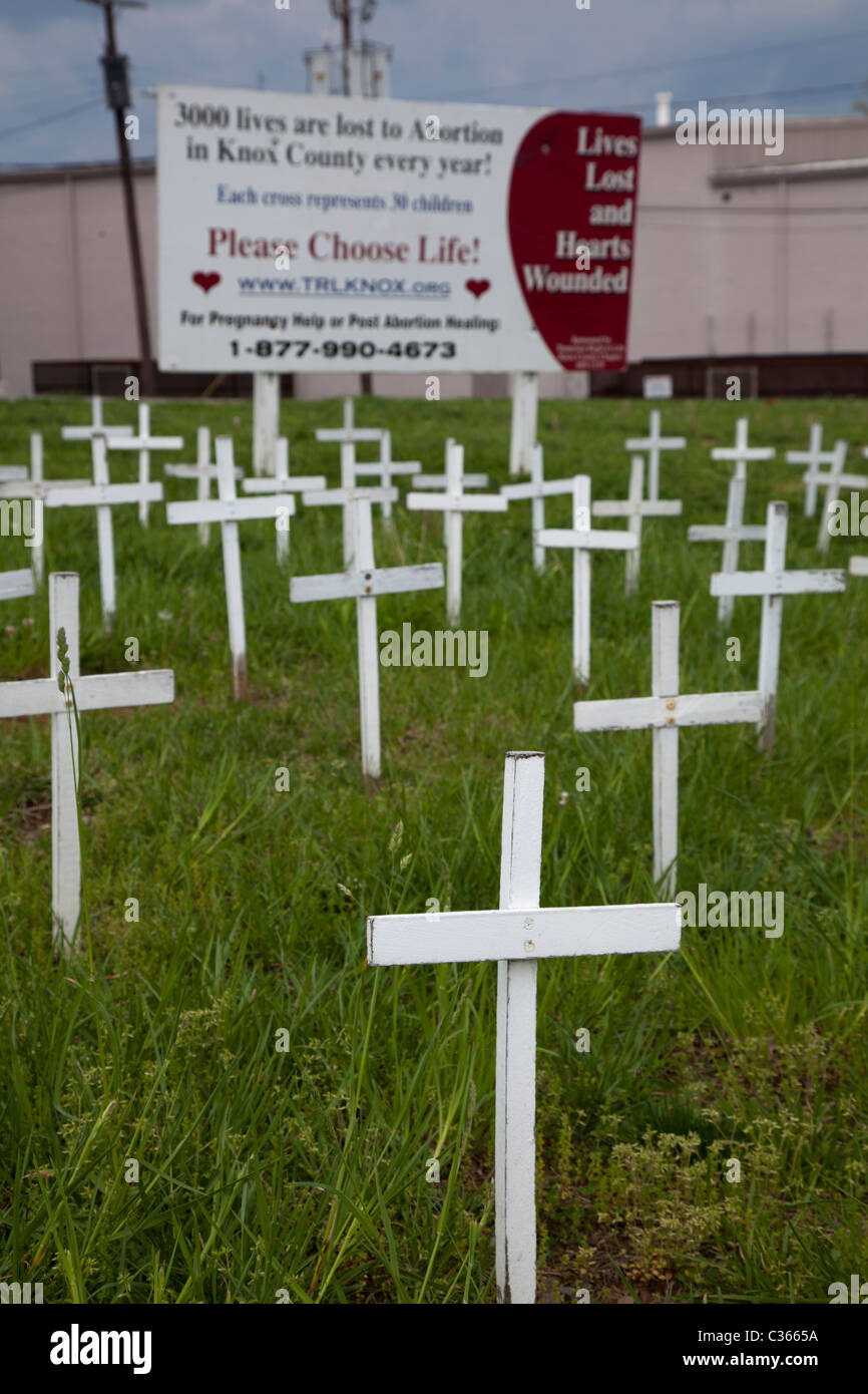 Knoxville, Tennessee - A display of crosses promotes the anti-abortion cause. Stock Photo