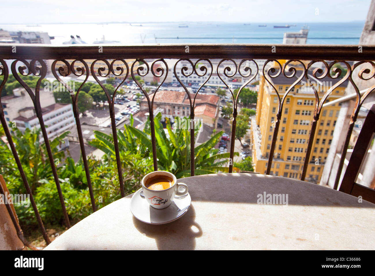 Espresso in the old town, Salvador, Brazil Stock Photo