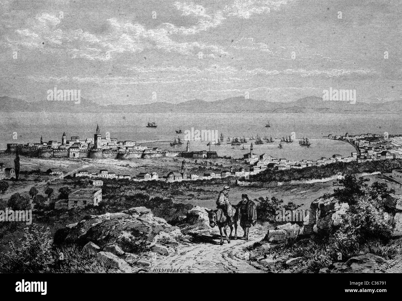 The city and castle of Chios, Greece, damaged by earthquake on 3.4.1881 Stock Photo