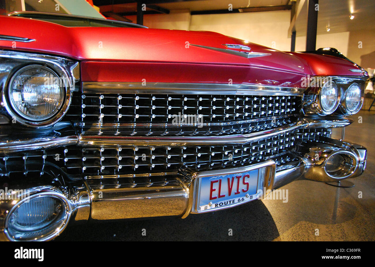 Red 1959 Cadillac Coupe de Ville car at Classic Cars Museum, Nelson, South Island New Zealand Stock Photo