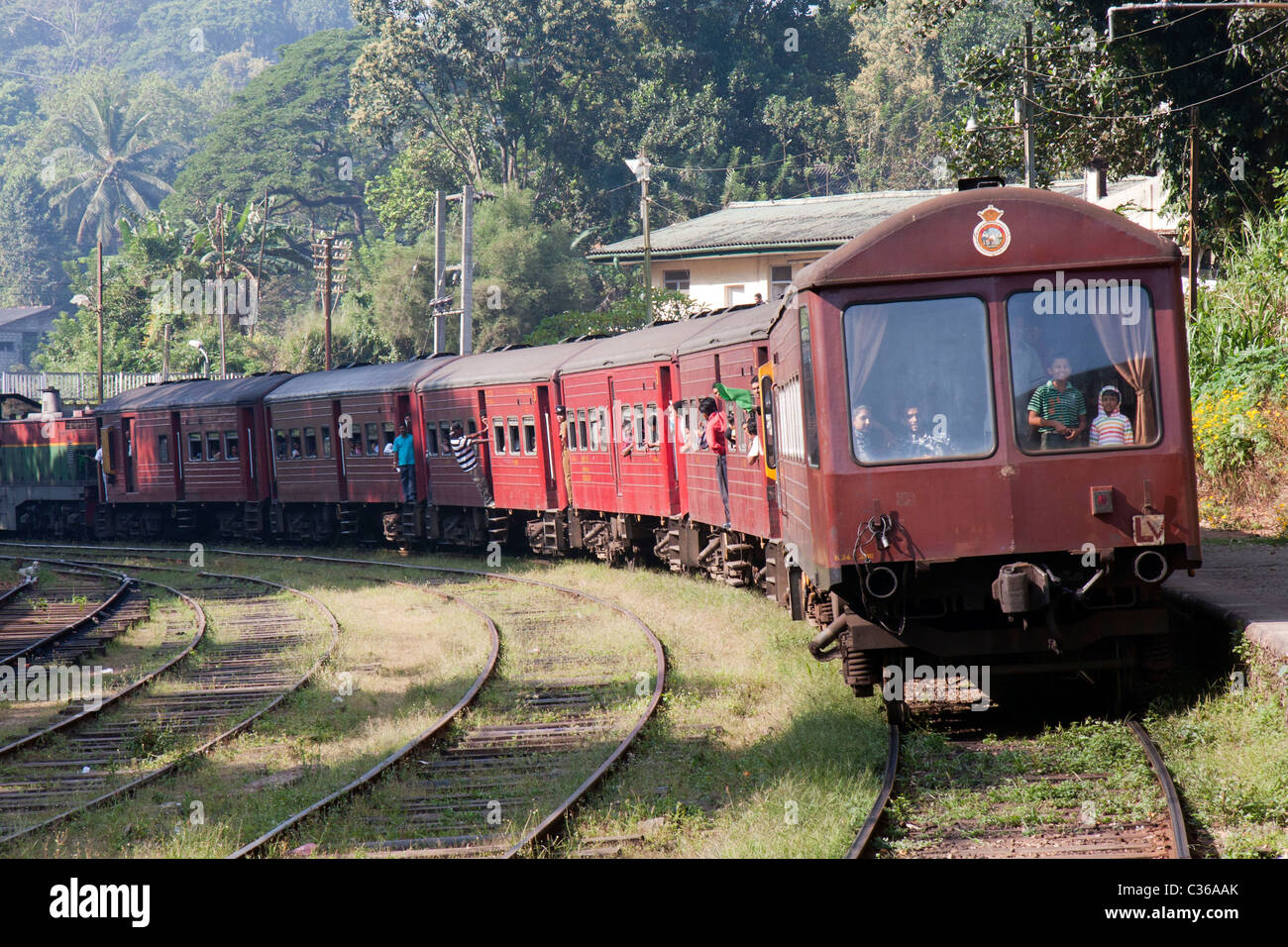 Train through Hill Country in Sri Lanka Stock Photo