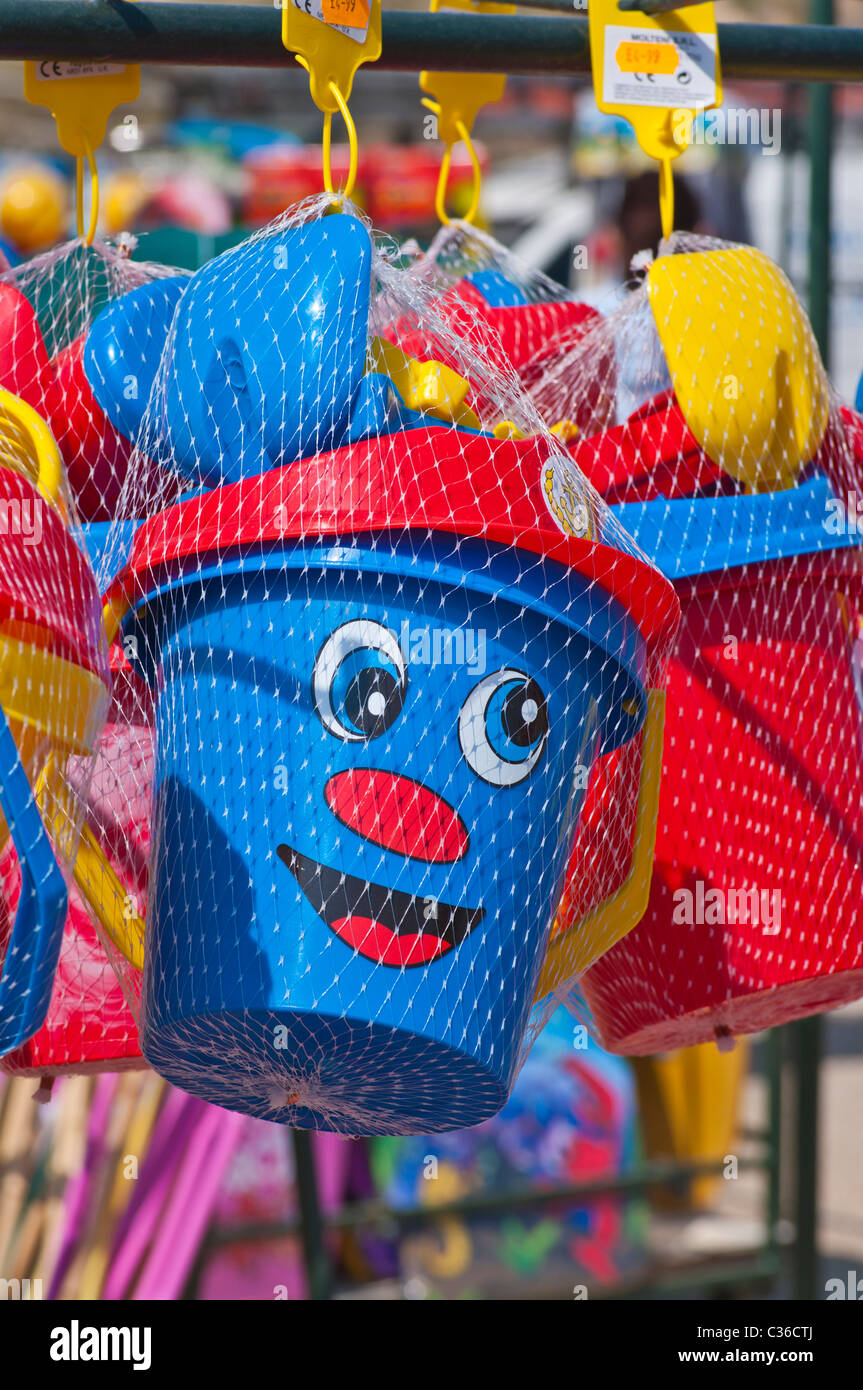 Colourful Plastic Beach Buckets Stock Photo Alamy
