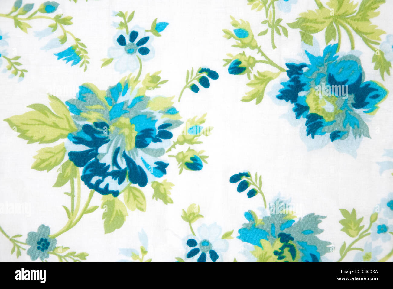 flower fabric texture, green plants on white background Stock Photo