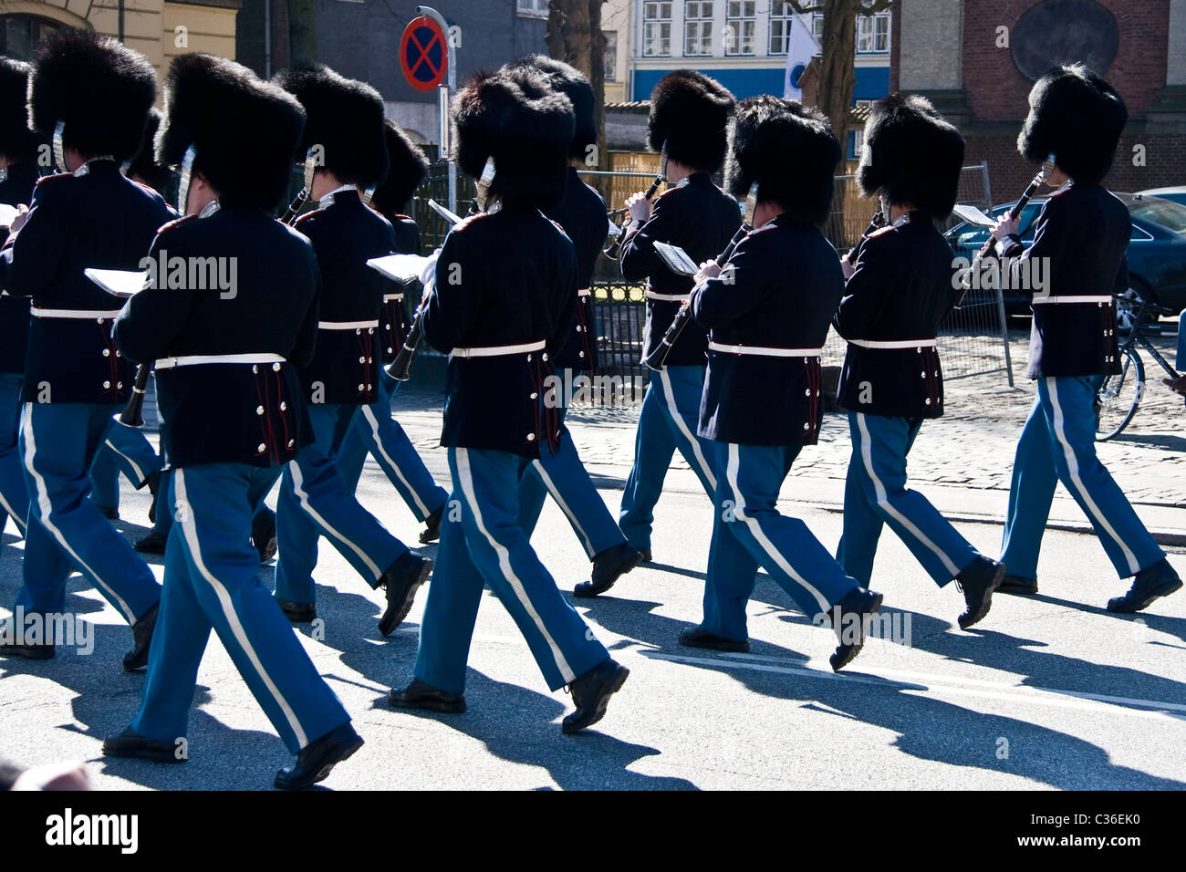 Danish military band marching on streets of Copenhagen Denmark Scandinavia Stock Photo