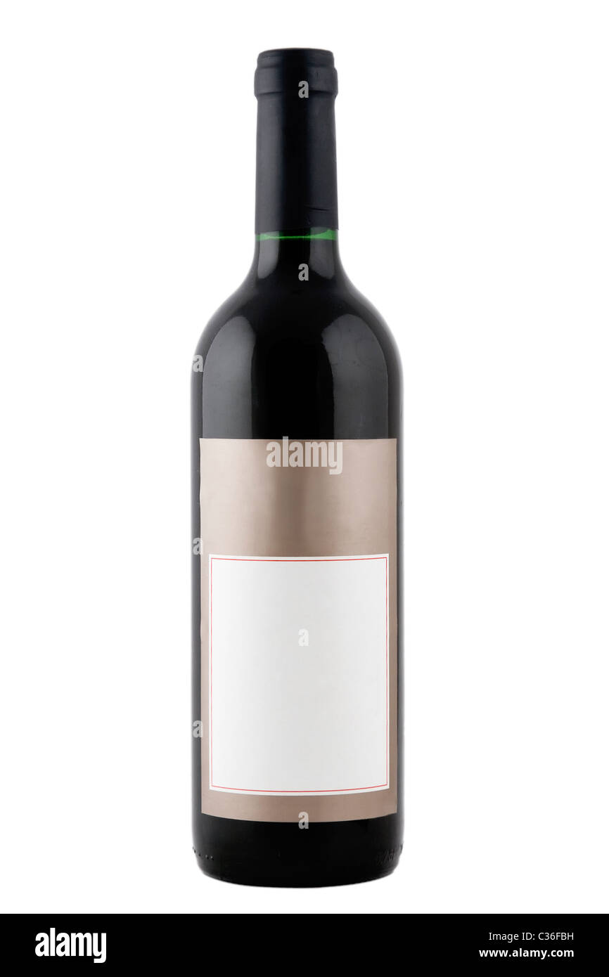 full red wine bottle with blank label Stock Photo