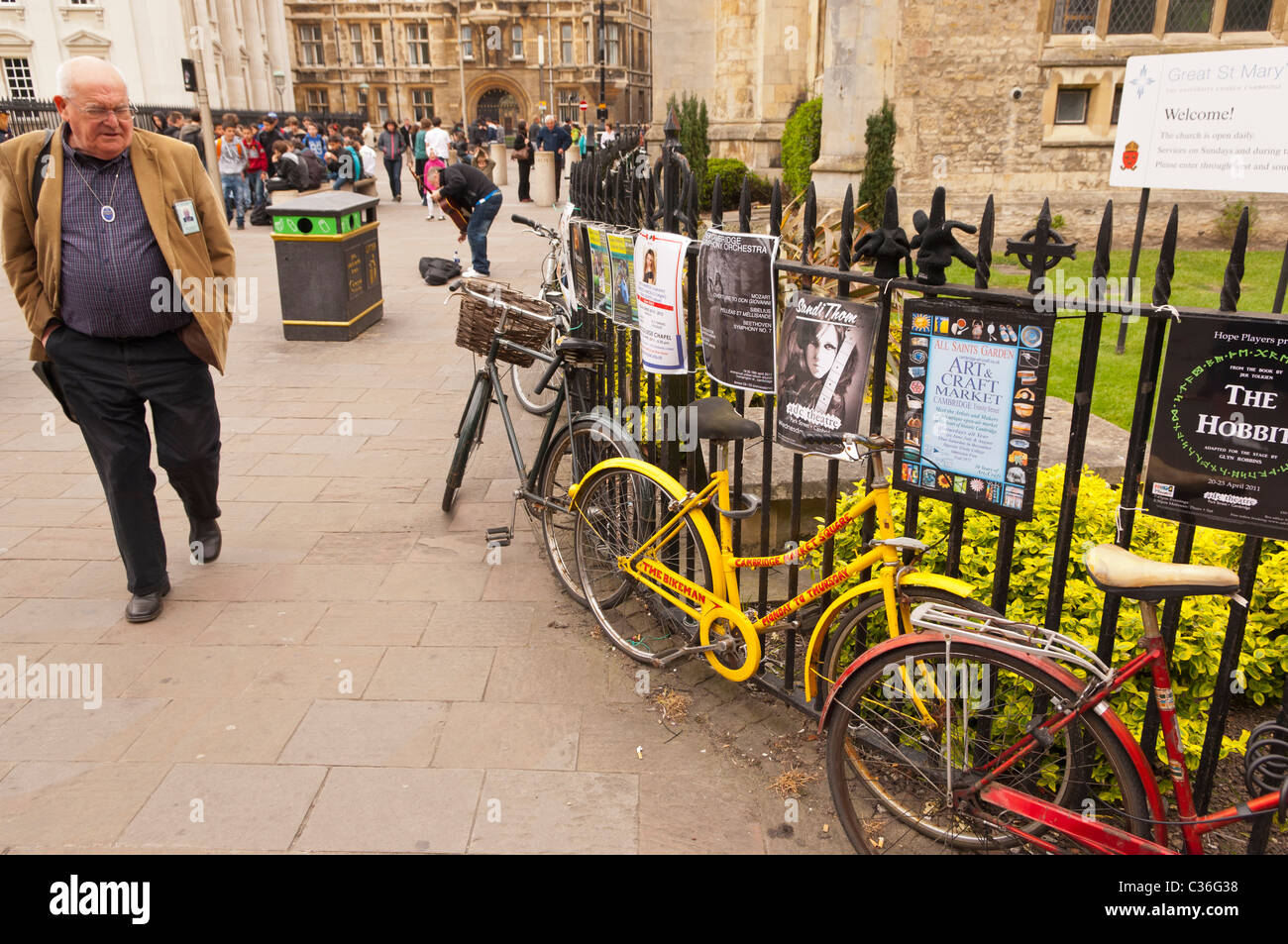 Students bikes and posters in Cambridge , Cambridgeshire , England , Britain , Uk Stock Photo