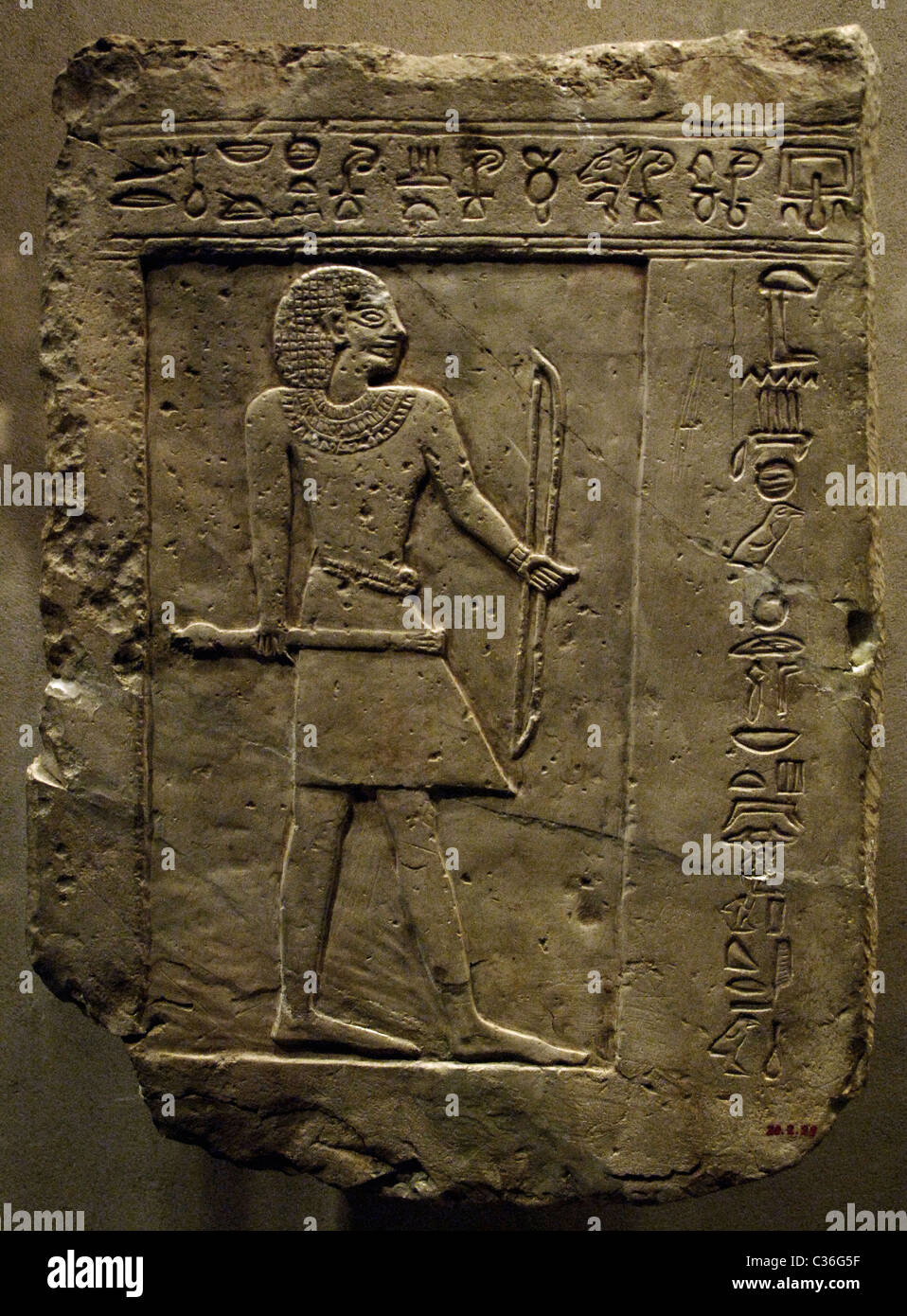 Egyptian Art. Funerary Stela of the Bowman Semin. First Intermediate Period. 11th Dynasty. Reign of Intef I-III. Stock Photo