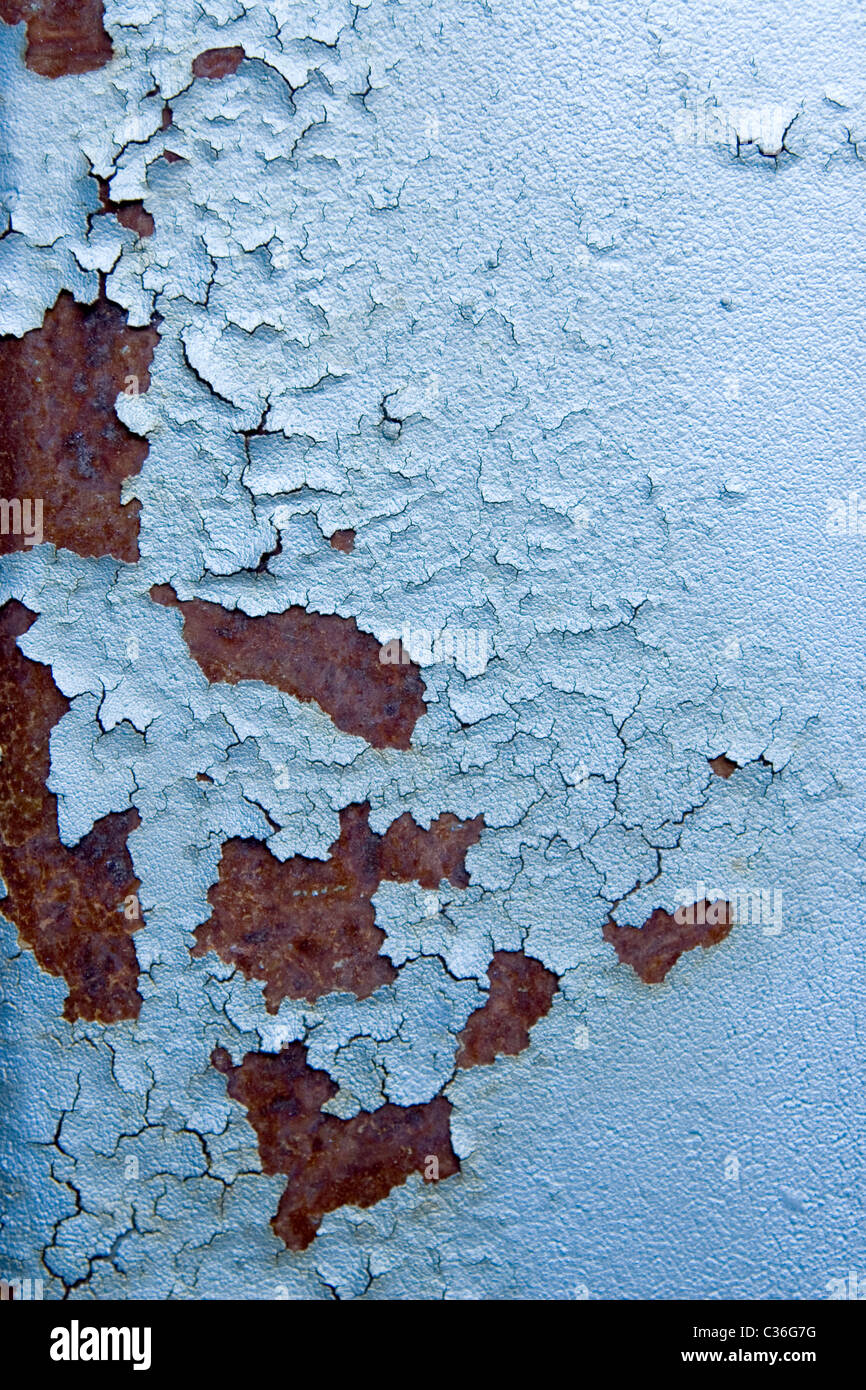 blue surface of an old fence, rusty textures Stock Photo
