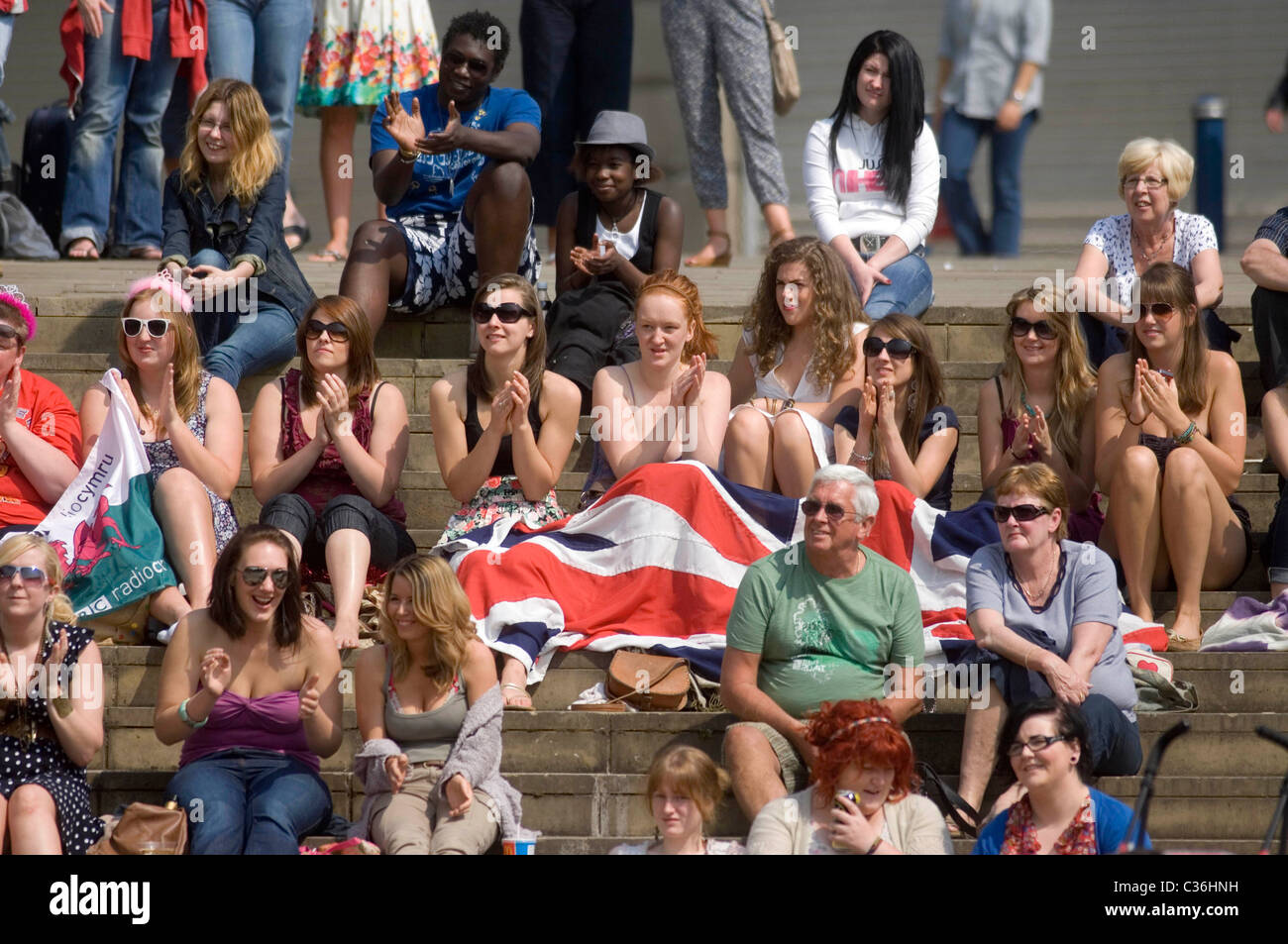 Royal wedding celebrations in Castle Square in the centre of Swansea for the marriage of Prince William and Kate Middleton. Stock Photo