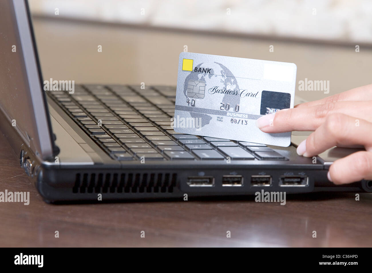 hands holding credit card, on-line shopping concept Stock Photo