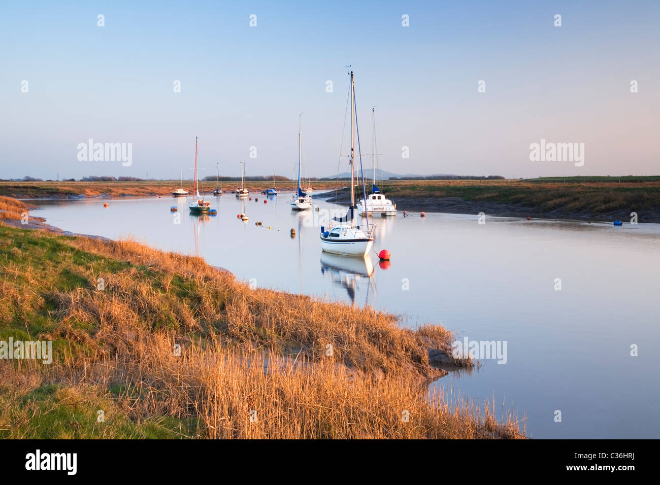 River Axe Estuary near Uphill with Brent Knoll in the distance. Somerset. England. UK. Stock Photo