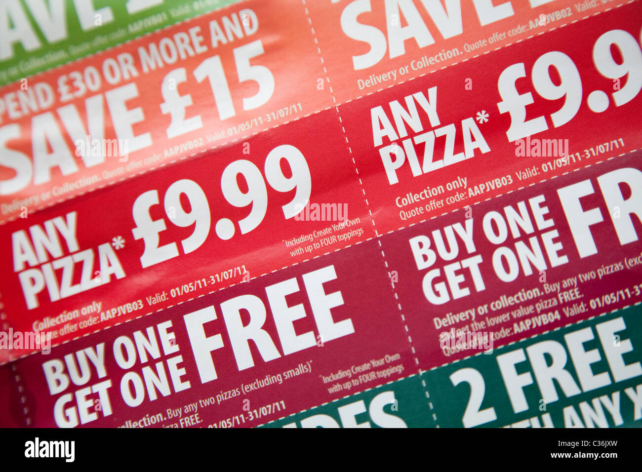 A closeup of a pizza takeaway menu England UK Stock Photo