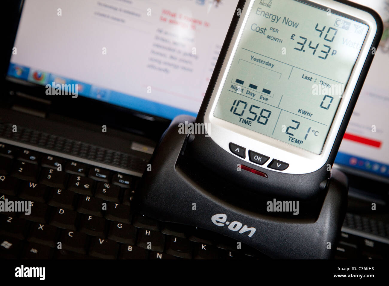 An EON electricity smart meter monitoring live consumption of