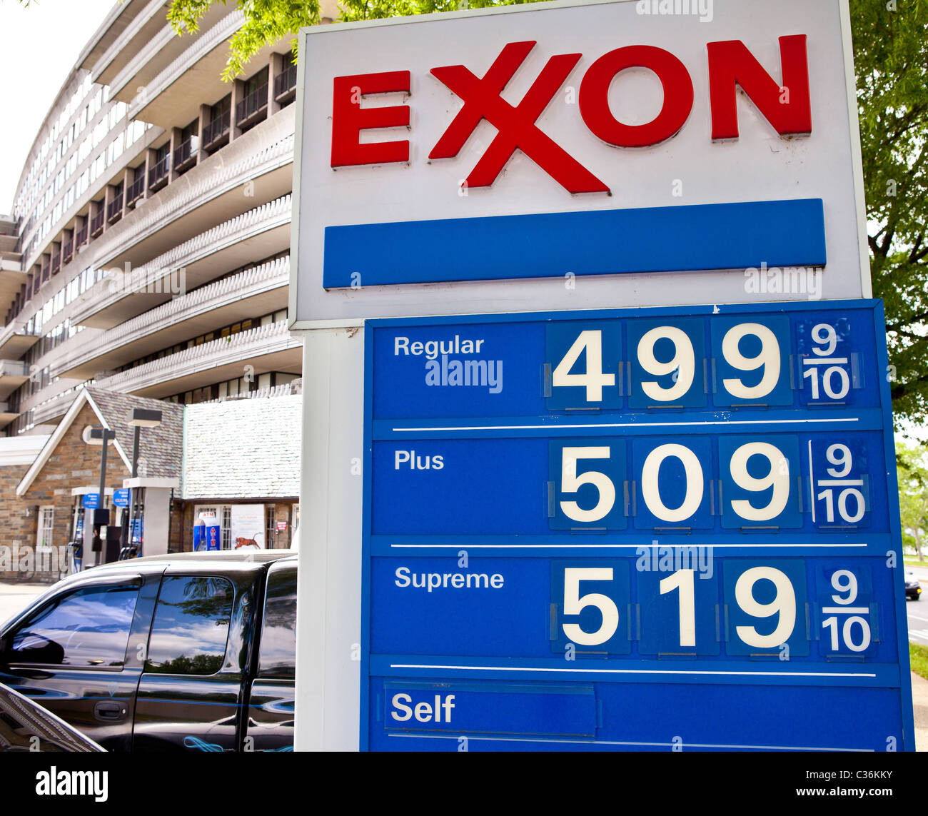 WASHINGTON, DC USA - Gasoline price sign at Exxon service station Stock Photo