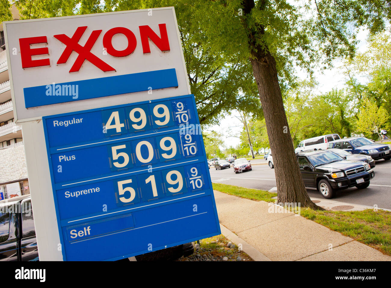 WASHINGTON, DC USA - Gasoline price sign at Exxon service station Stock Photo