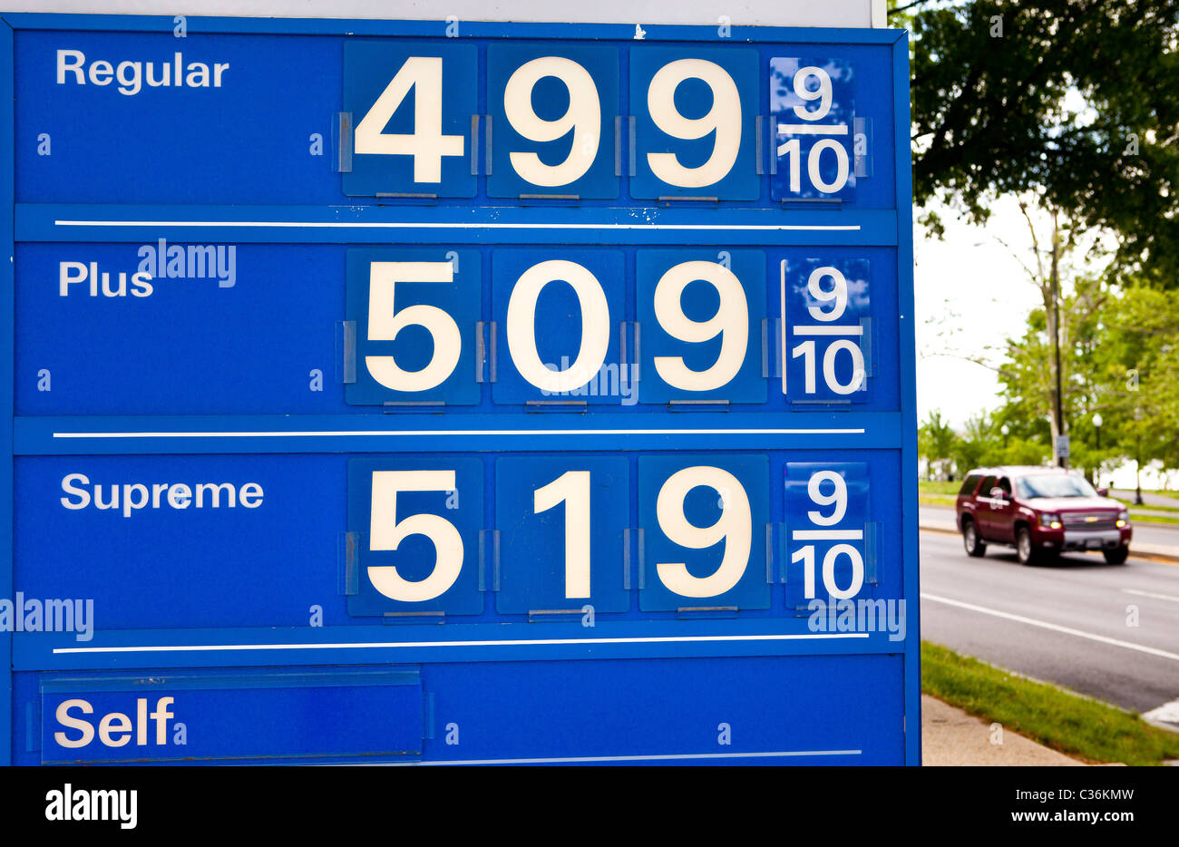 WASHINGTON, DC USA - Gasoline price sign at Exxon service station Stock Photo