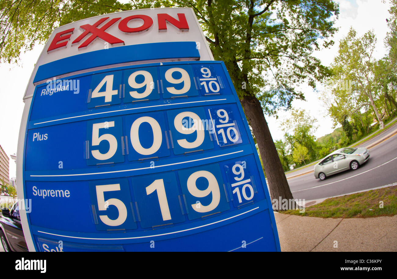 WASHINGTON, DC USA - Gasoline price sign at Exxon service station Stock Photo