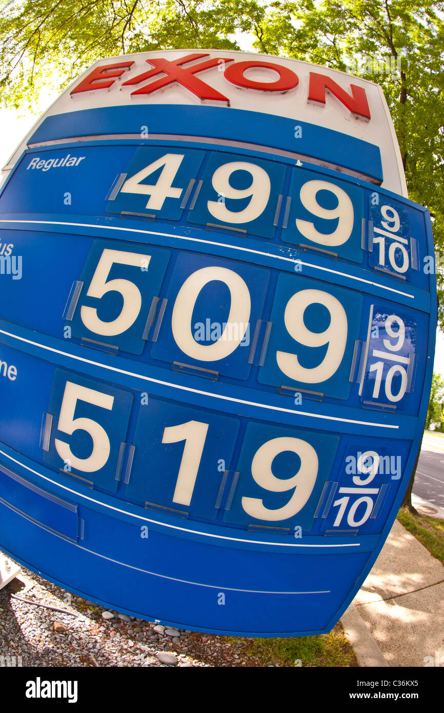 WASHINGTON, DC USA - Gasoline price sign at Exxon service station Stock Photo